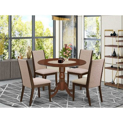 HomeStock 5-Piece Round Mahogany Finish Solid Wood Top Dining table with 4 Chairs