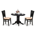 3-Piece Black Finish Solid Wood Top - Dining Room Set - Seats 4
