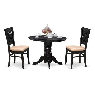 3-Piece Black Finish Solid Wood Top - Dining Room Set - Seats 4