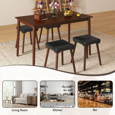 Costway 5PCS Dining Table Set for 4 w/ 4 Upholstered Stools Rubber Wood Legs for Kitchen