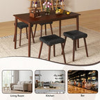 Costway 5PCS Dining Table Set for 4 w/ 4 Upholstered Stools Rubber Wood Legs for Kitchen
