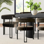 Expandable Round to Oval Dining Table Set with 8 Velvet Chairs, 3-in-1 Pedestal Dining Set, Seats 4 to 8, Modern Dining Room Set-Panipeachy