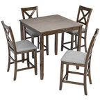 CLIHOME 5 Pieces Dining Table Set, Set for 4 Wooden Kitchen Dining Square Table Set with Square Table and 4 Upholstered Chairs