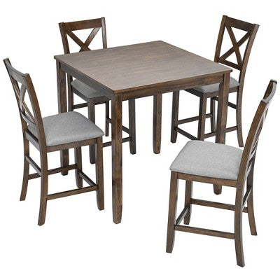 CLIHOME 5 Pieces Dining Table Set, Set for 4 Wooden Kitchen Dining Square Table Set with Square Table and 4 Upholstered Chairs