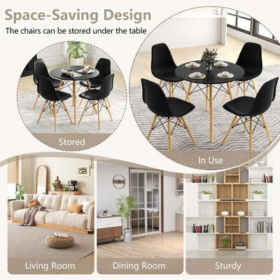 Costway Dining Table Set Modern 5 PCS For 4 Round Dining Room Table Set with Solid Wood Leg Black/Brown/White