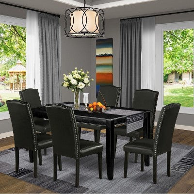 HomeStock DUEN7-BLK-69 7Pc Rectangular Dining Table And Six Chair Black