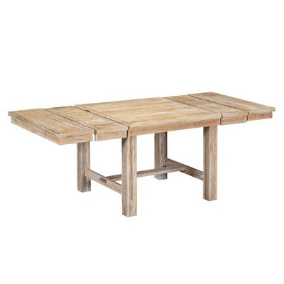 Farmhouse Extendable Dining Table Set for 6, Solid Wood Rectangular Kitchen Table Set with Removable Leaf, 4 Upholstered Chairs and Bench