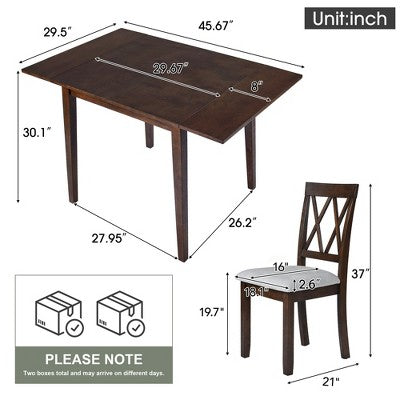 GDF Studio Avery 3 Piece Dining Set with Drop Leaf Dining Table and 2 Dining Upholstered Chairs