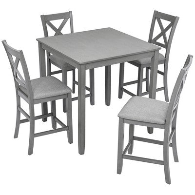 CLIHOME 5 Pieces Dining Table Set, Set for 4 Wooden Kitchen Dining Square Table Set with Square Table and 4 Upholstered Chairs