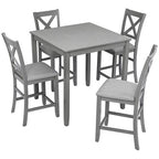 CLIHOME 5 Pieces Dining Table Set, Set for 4 Wooden Kitchen Dining Square Table Set with Square Table and 4 Upholstered Chairs