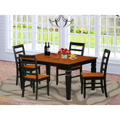 HomeStock 5-Piece Black and Cherry Finish Solid Wood Top Dining table with 4 Chairs