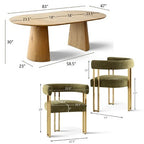 Expandable Round to Oval Dining Table Set with 4 Velvet Armchairs, Modern Pedestal Design, Seats Up to 8 People-Panipeachy