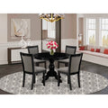 HomeStock Round Pedestal Dinette Set Wirebrushed Black Linen Fabric Chairs