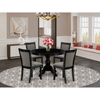 HomeStock Round Pedestal Dinette Set Wirebrushed Black Linen Fabric Chairs
