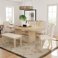 6 Piece Extendable Dining Table Set Dining Set with Removable Leaf, 4 Upholstered Dining Chairs and Bench, Natural+Beige - ModernLuxe