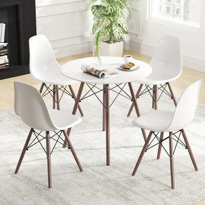 Costway Dining Table Set Modern 5 PCS For 4 Round Dining Room Table Set with Solid Wood Leg Black/Brown/White