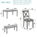6-Piece Dining Set: Rectangular Wood Table, 4 Upholstered Chairs, Bench for Home Kitchen, Living Room, Bar