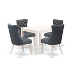 5-Piece Linen White Finish Solid Wood Top - Square Upholstered Dining Room Set - Seats 4