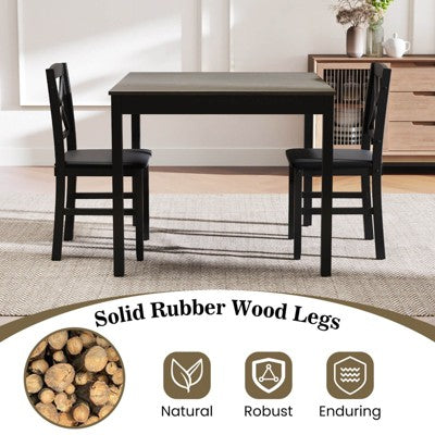 Costway 3 PCS Dining Table Set Wooden Square Kitchen Table with 2 Upholstered Chairs Brown/Gray