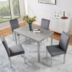 5 Piece Kitchen Table Set with a Rectangular Table and 4 Upholstered Chairs, Wooden Dining Room Table with Crystal Decoration and Chairs Set