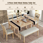 6 PCS Rubber Wood Dining Table Set with Beautiful Wood Grain Veneer Tabletop and Soft Cushion-ModernLuxe
