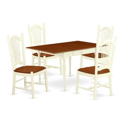 HomeStock 5-Pc Buttermilk and Cherry Solid Wood Top - Dining Room Set with Dropleaf - Seats 4