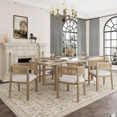Christopher Knight Home Lythor 7 Piece Cane and Rubberwood Upholstered Dining Set