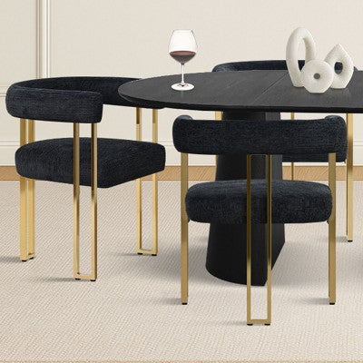 3-in-1 Oval Extendable Dining Table Set with Chenille Upholstered Chairs Featuring Gold Metal Legs, Versatile Dining Furniture-Panipeachy