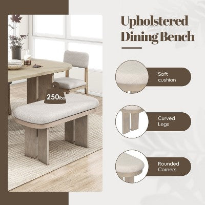 Solid Wood Dining Table Set with Bench for 5, 6 Pieces Upholstered Rectangular Dining Room Table Set with 4 Chairs & Bench