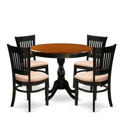 HomeStock Round Kitchen Table Set Black Cherry Linen Chairs