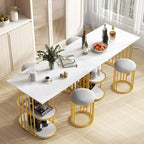 Costway 3 Piece Dining Table Set w/ 2 Stools 2-tier Storage Shelf Upholstered Seat