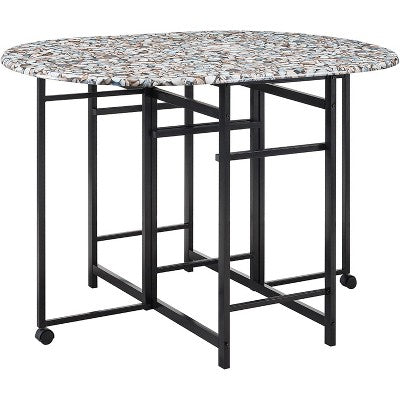 Kings Brand Furniture  Akins 3-Piece Drop-Leaf Dinette Set with Faux Marble Tabletop and Faux Leather Stools
