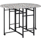 Kings Brand Furniture  Akins 3-Piece Drop-Leaf Dinette Set with Faux Marble Tabletop and Faux Leather Stools