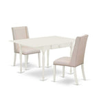 HomeStock 3-Piece Linen White Finish Rectangular Solid Wood Top with Dropleaf Dining Table Set