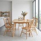 GDFStudio Harrison Scandinavian Farmhouse 7-Piece Wood Dining Set with 6 Windsor Curved Back Chairs