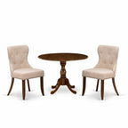 HomeStock Round Dinette Set Small Spaces Fabric Chairs Antique Walnut