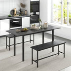 Costway 3 Piece Dining Table Set for 4-6 63Kitchen Table with 2 Benches Metal Frame Black/Walnut