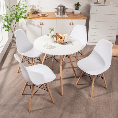 Costway Dining Table Set Modern 5 PCS For 4 Round Dining Room Table Set with Solid Wood Leg Black/Brown/White
