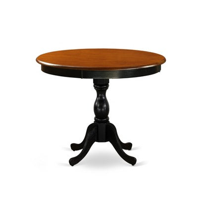 HomeStock Round Kitchen Table Set Black Cherry Linen Chairs