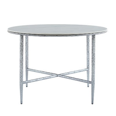 Christopher Knight Home Valeska 5 Piece Industrial Luxe Hand-Forged Sintered Stone Dining Table with Upholstered Dining Chairs