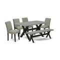 HomeStock 6-Pc Rectangle Natural Oak Finish Solid Wood Top Dining Table with 1-Bench, 4-Chairs