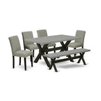 HomeStock 6-Pc Rectangle Natural Oak Finish Solid Wood Top Dining Table with 1-Bench, 4-Chairs