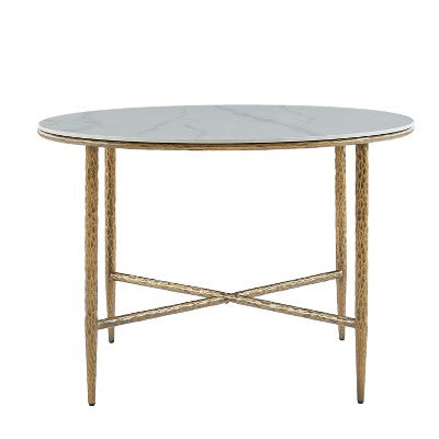 Christopher Knight Home Valeska 5 Piece Industrial Luxe Hand-Forged Sintered Stone Dining Table with Upholstered Dining Chairs