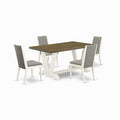 HomeStock 5-Piece Rectangle Wire Brushed Linen White Finish Solid Wood Top Dining table with 4 Chairs