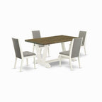 HomeStock 5-Piece Rectangle Wire Brushed Linen White Finish Solid Wood Top Dining table with 4 Chairs