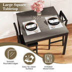 Costway 3 PCS Dining Table Set Wooden Square Kitchen Table with 2 Upholstered Chairs Brown/Gray