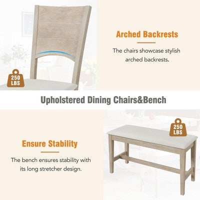 GDFStudio Timo 6 Piece Rubbewood Dinnig Set with Half Round Dining Table, Bench and 4 Chairs