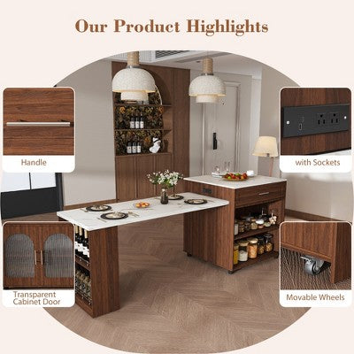 GDFStudio Malthus 80-Inch Expandable Kitchen Island Dining Set with 4 Solid Wood Chairs