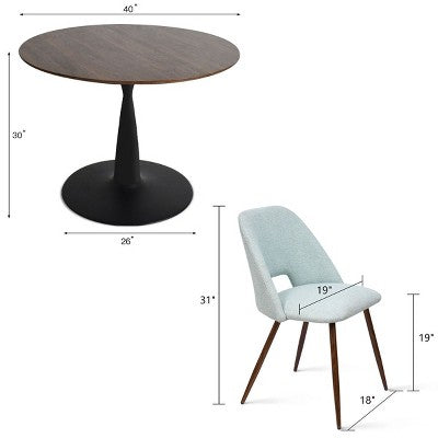 5 Piece Dining Set for 4 Round Walunut Dining Table with Metal Pedestal Base + 4 Upholstered Armless Chairs for Dining Room,Kitchen-Panipeachy