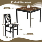 Costway 3 PCS Dining Table Set Wooden Square Kitchen Table with 2 Upholstered Chairs Brown/Gray